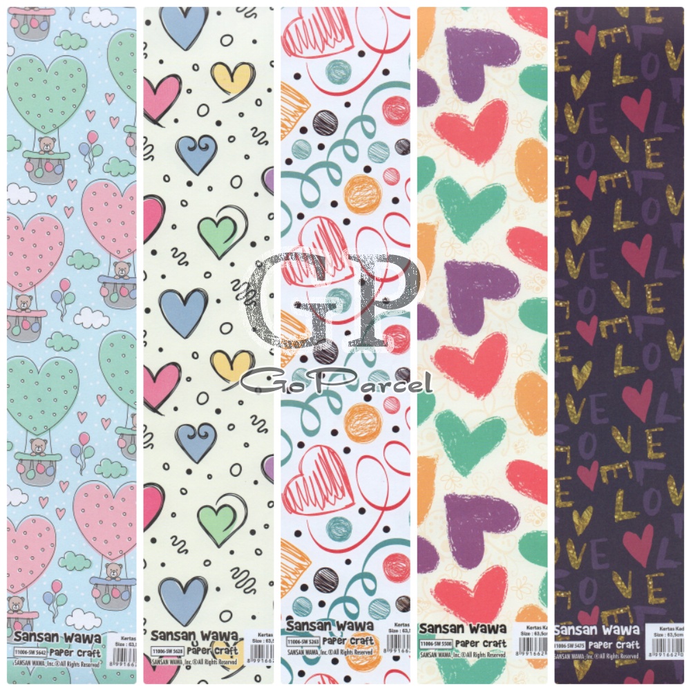 ( 5 Lembar ) LOVE SANWA - KERTAS KADO HATI / NIKAH / PERNIKAHAN / TUNANGAN / GIFT WRAP PAPER SANSAN WAWA WEDDING LOVE / HATI / VALENTINE/ ROMATIC/ HEART / RED / PINK / TOSCA / PURPLE / BLUE / GIRLFRIEND / BOYFRIEND