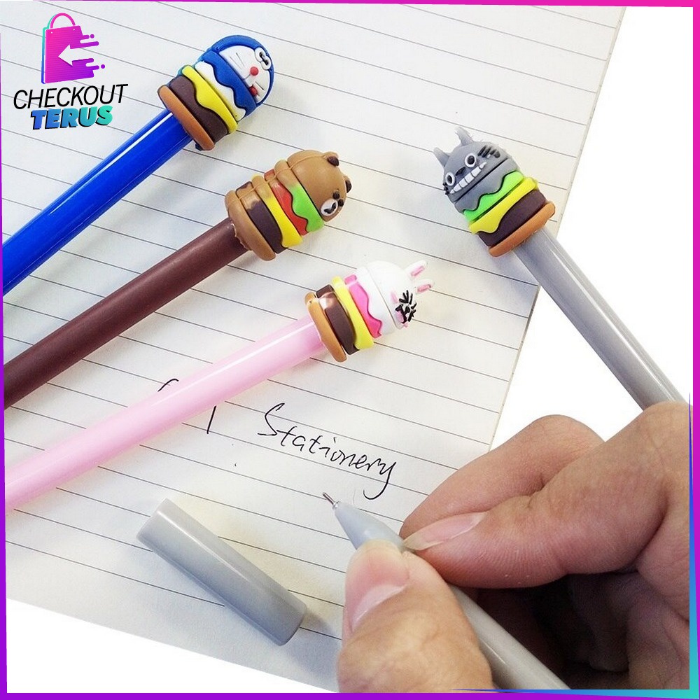 CT A7 Pena Hamburger Cartoon Stationary Pen Burger Kartun Line Alat Tulis Pulpen Bentuk Burger Unik