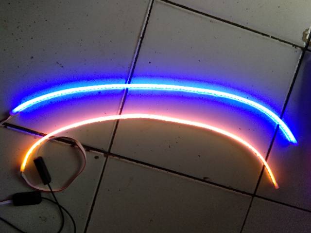 Sepasang LED slim alis DRL fleksibel waterproof 60cm 2 warna running 60cm headlamp motor dan mobil