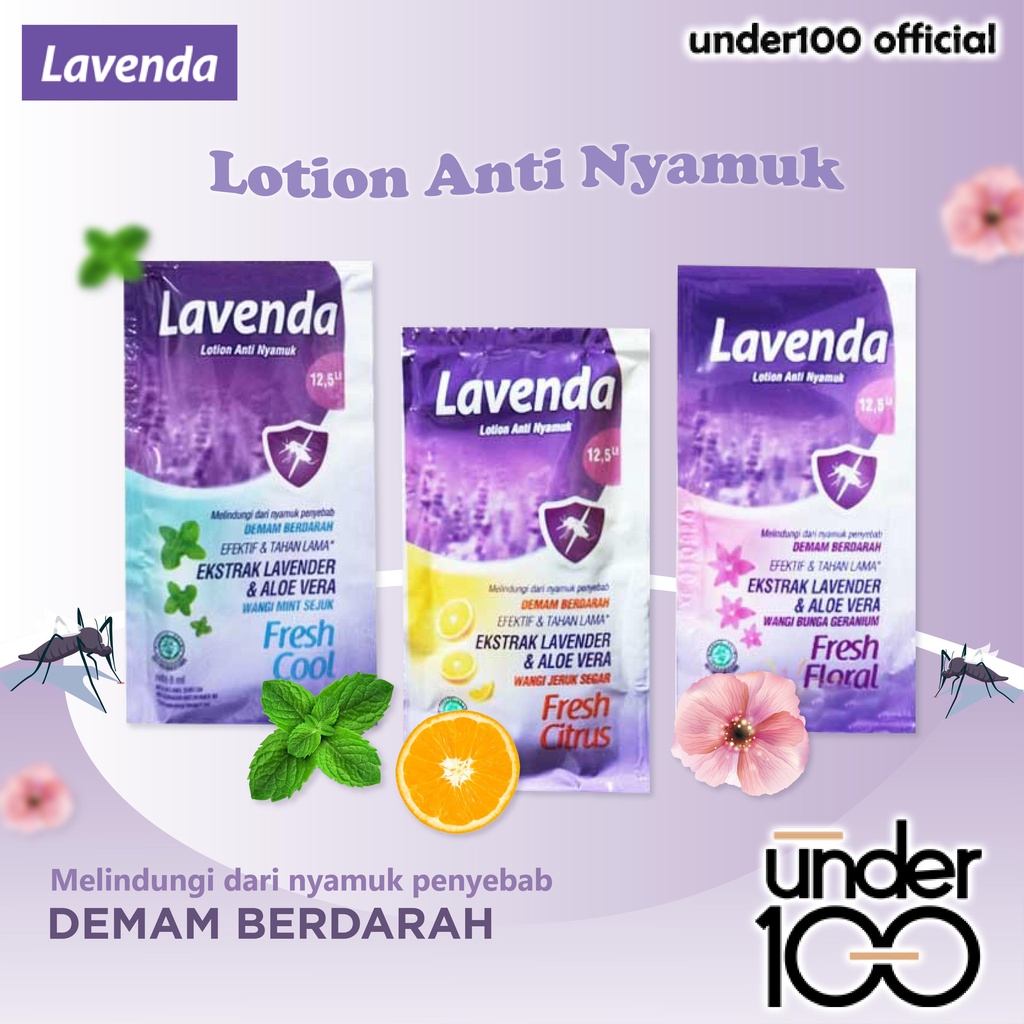 ❤ UNDER100 ❤ LAVENDA Lotion Anti Nyamuk Tahan Lama 1 Renceng Isi 12 Sachet Fresh Cool | Fresh Citrus | Fresh Floral | 8ml