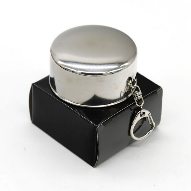 Gantungan Kunci Gelas Lipat Camping 3 Section Fold 140ML - Silver
