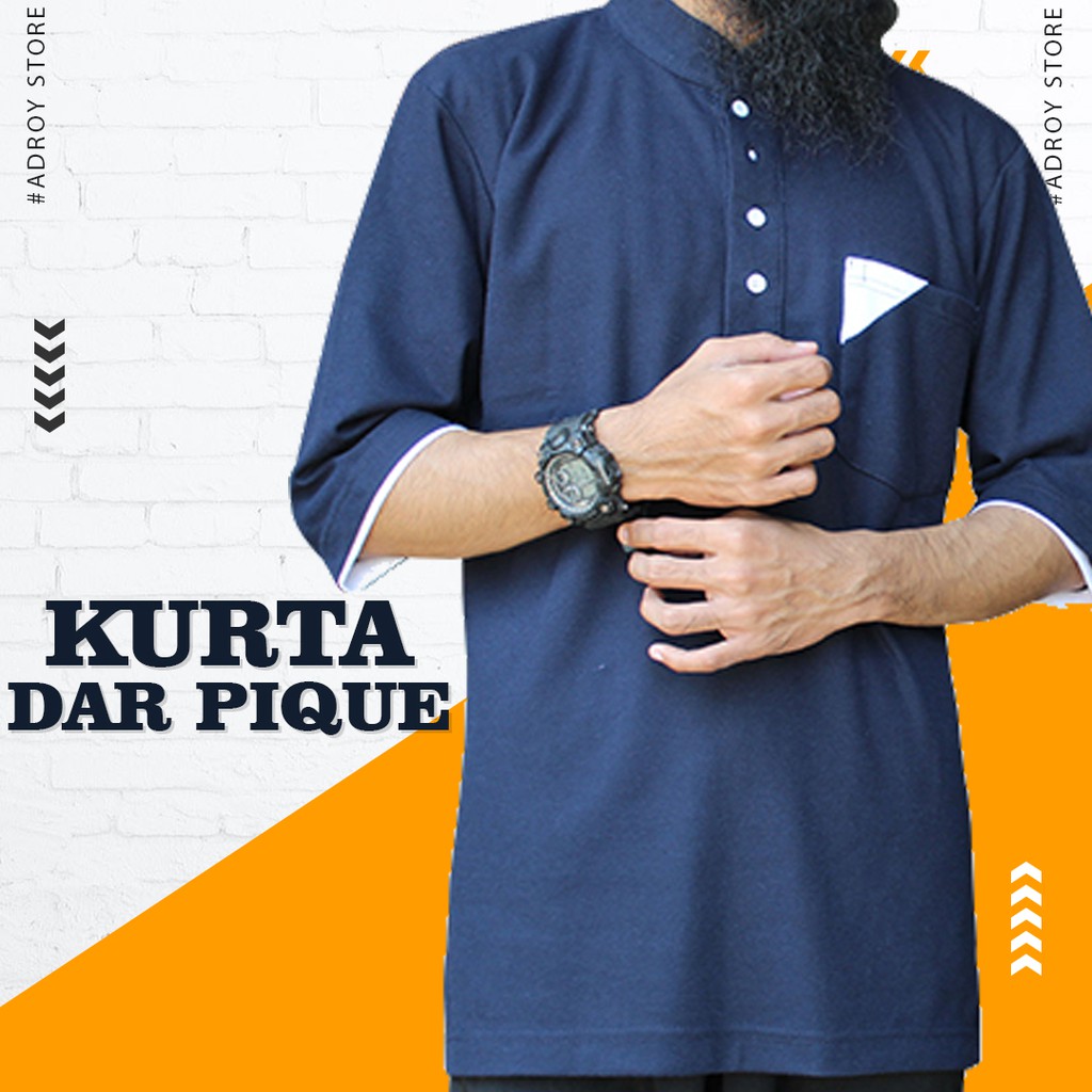 Koko Kurta Pria Dewasa Premium Al Mia BHS Dakwah Putih Lengan 3/4 Panjang Ukuran Jumbo Terbaru A20