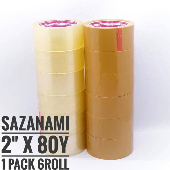 

New Lakban Bening 2" Inch 80 Yard Sazanami Opp Tape Isolasi Selotip Ori