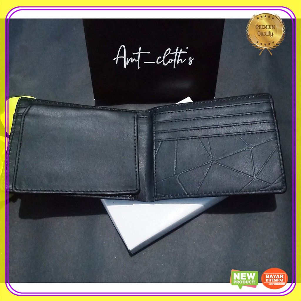 dompet kulit sintetis + box dompet pria AMT Cloth's dompet lipat dompet polos dompet kartu