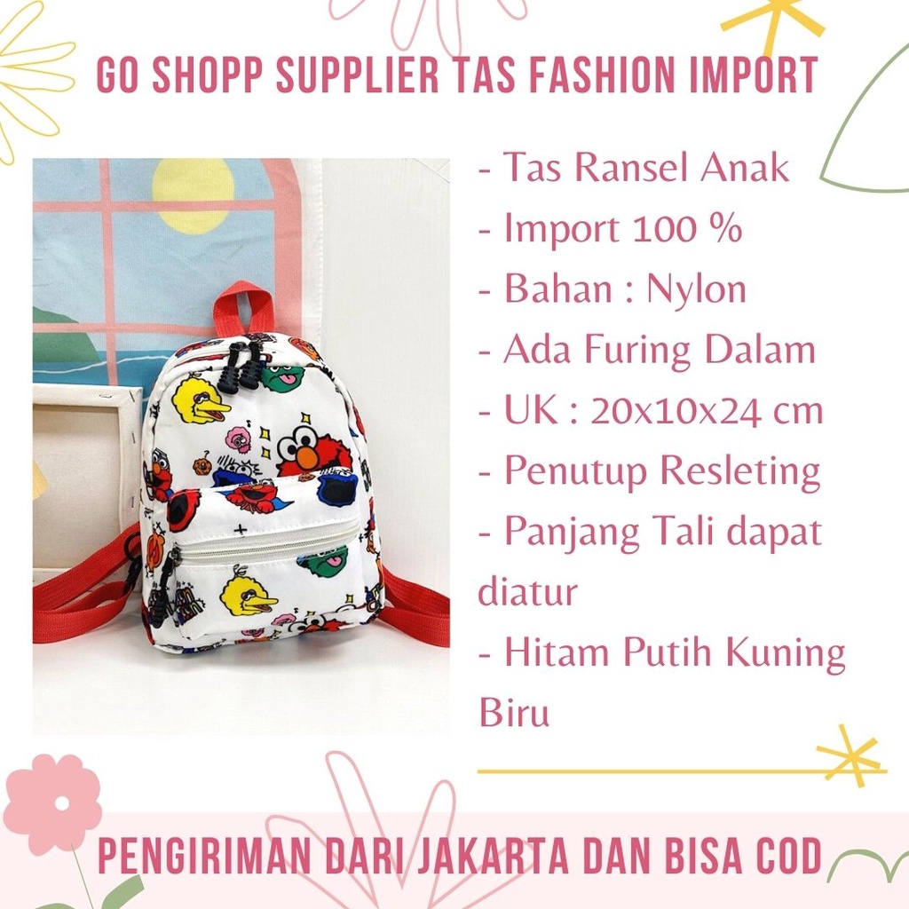 Tas Sekolah Anak Import - Tas Ransel Anak Motif Elmo Lucu Import - Tas Backpack Anak Karakter Elmo Lucu Terbaru - Tas Anak Laki Laki Perempuan [BK20]