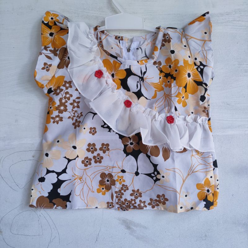 Blouse anak 1 2 tahun atasan baby lucu motif bunga lucu unik rempel ruffle viral by Fatonah Shop ( blouse Flow baby )