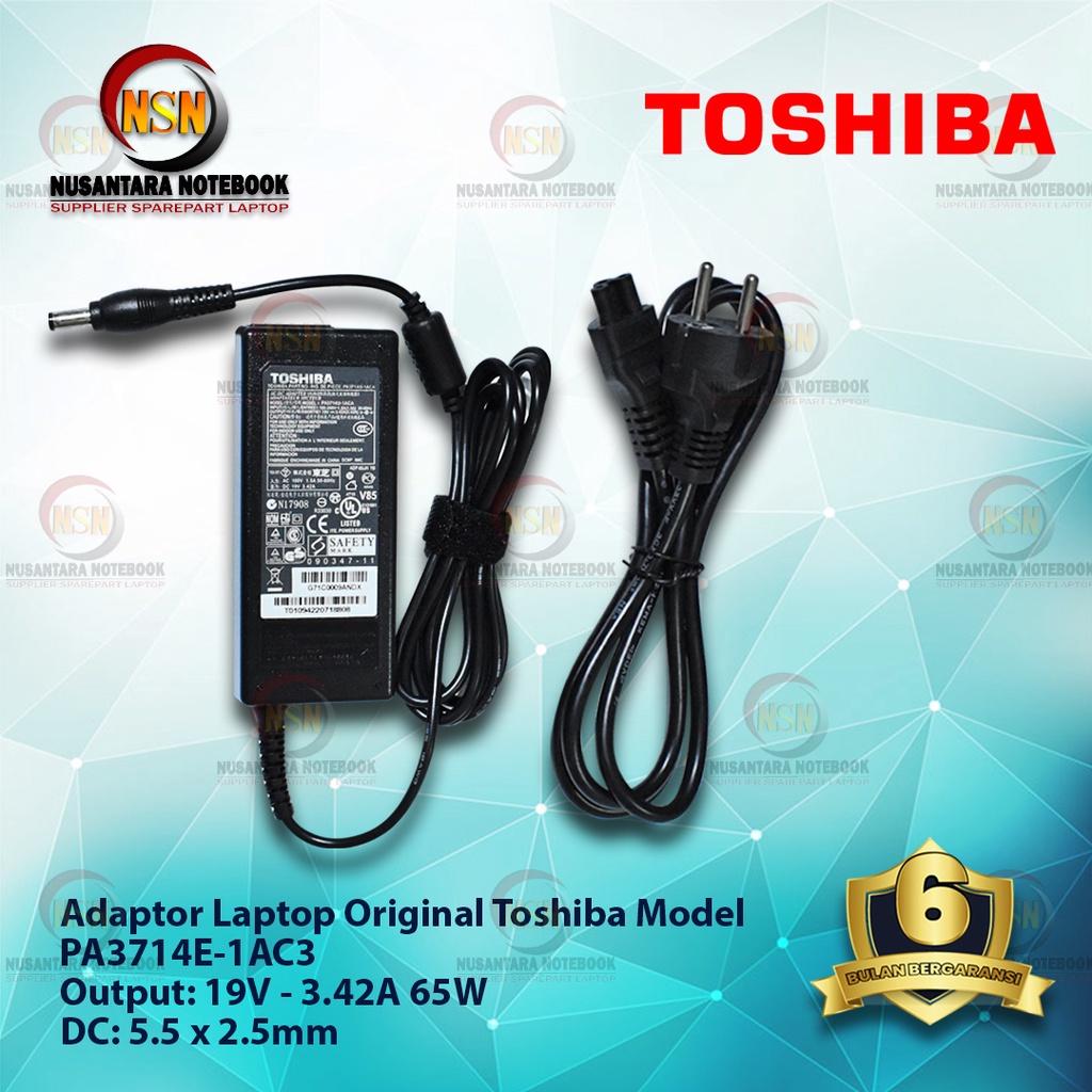 Adaptor Charger Original Toshiba 19V - 3.42A 65W DC 5.5*2.5 mm