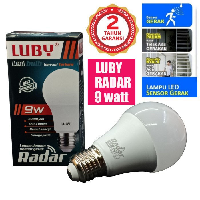 Promo Terbaru!!! Lampu Bohlam LED sensor gerak Radar Luby 9watt-12watt-16watt Super Terang dan Berkualitas