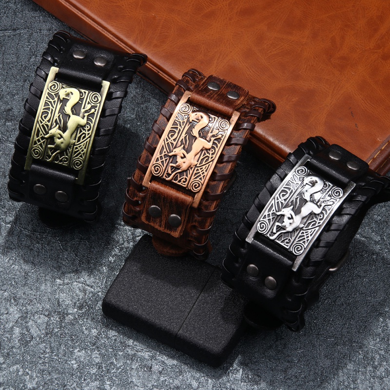 [Z H Perhiasan] Hip Hop Rock Retro Pria Fashion Viking Fox Amulet Gelang Pesta Perhiasan Aksesoris