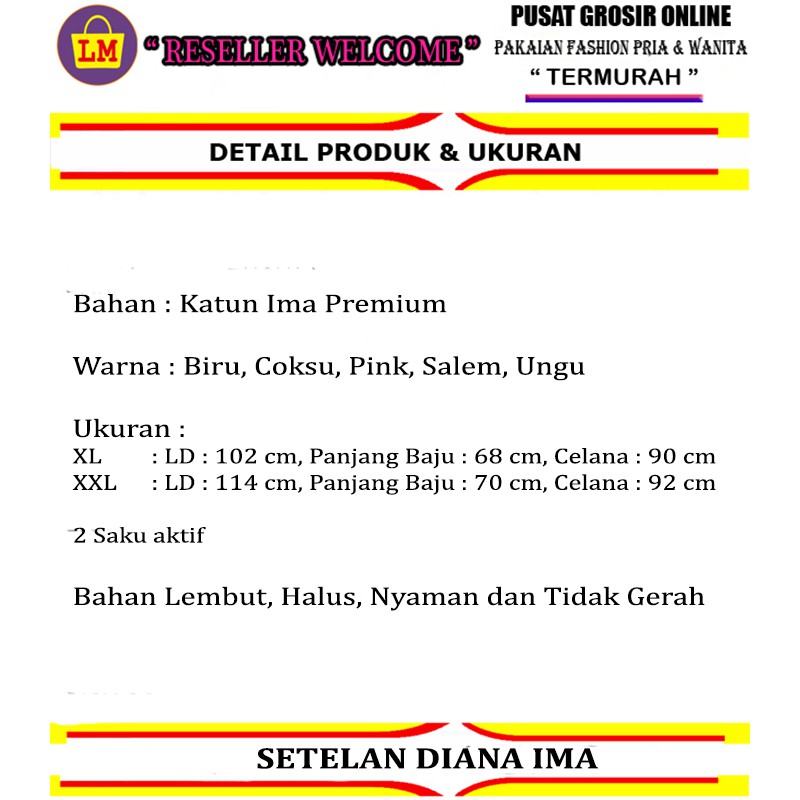 TERMURAH TERLARIS Setelan Baju &amp; Celana Wanita DIANA KATUN IMA LMS 24462-24560