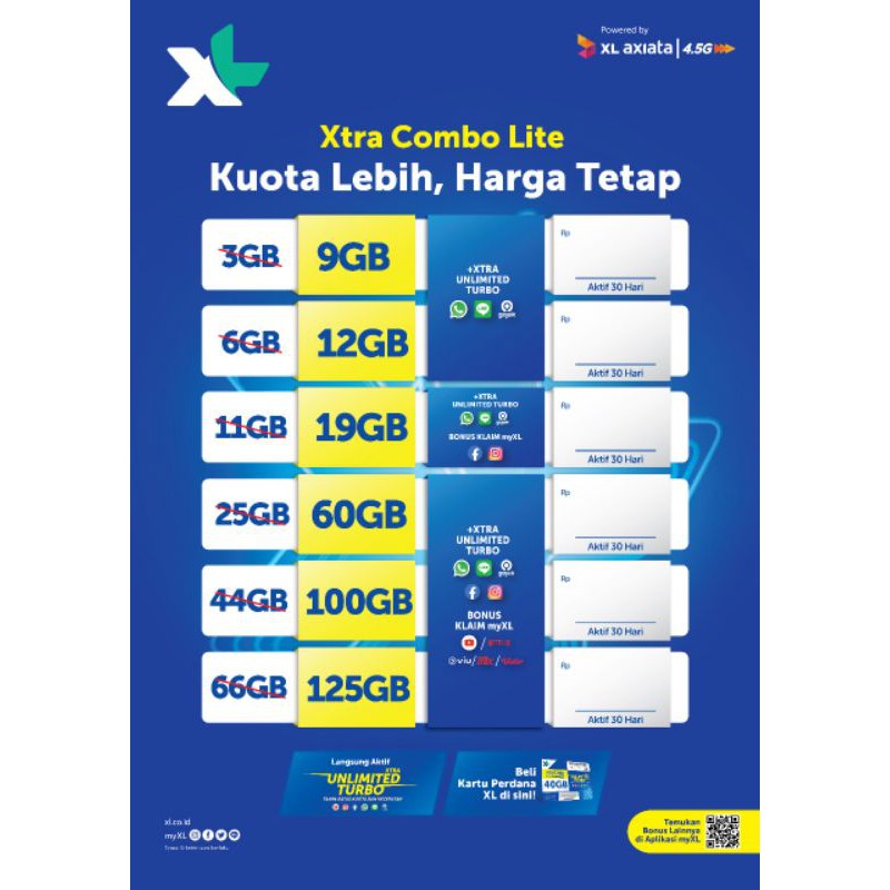 Xl Unlimited Turbo Xtra Combo Lite Booster Promo Upsize Di 65kota Shopee Indonesia