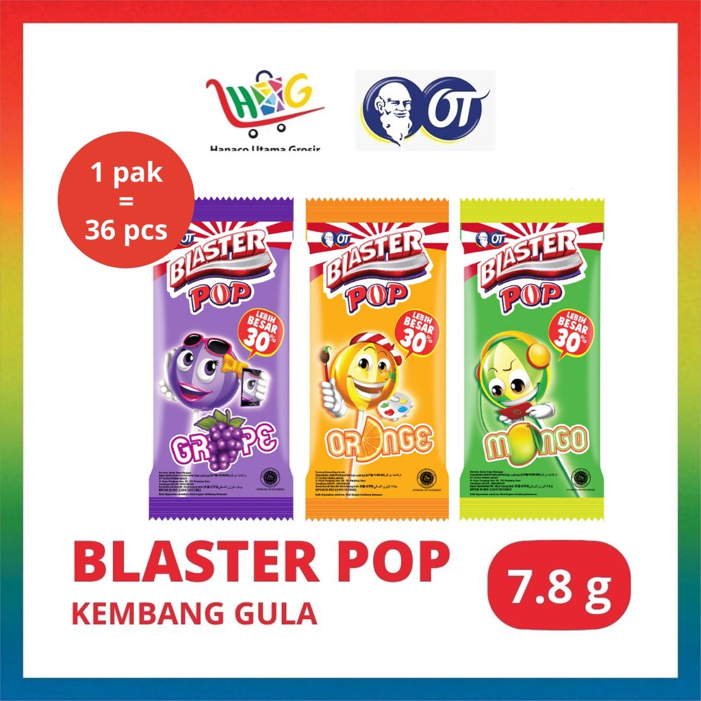 

Permen Blaster Pop Lolipop Grape / Orange / Mango 7g [ 1 PAK = 36 PCS ]