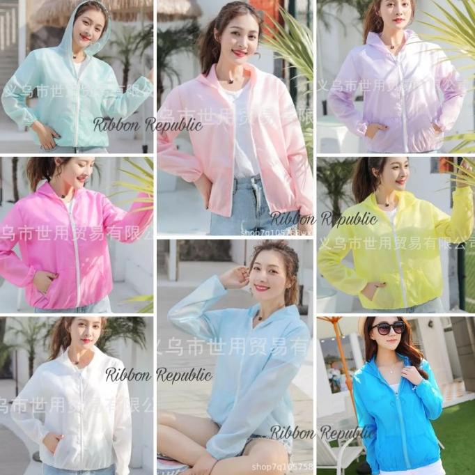 Pakaian Olahraga Wanita Jaket Trendy Wanita Korea Parasut Tipis Semi Transparant Anti Matahari