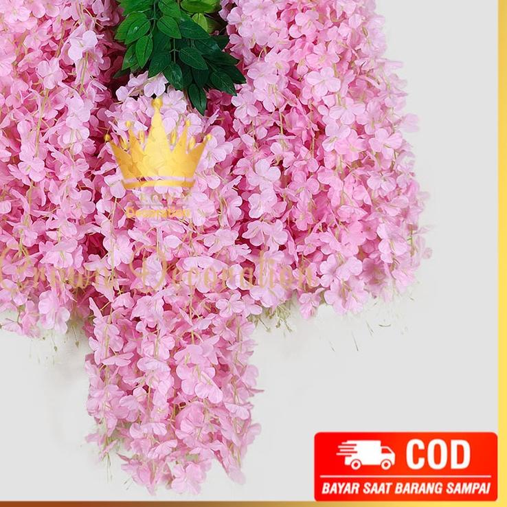 Juntai Wisteria Jumbo Gantung Daun Rambat Plastik [ LUSINAN ] - Bunga Lavender Artificial Wisteria T