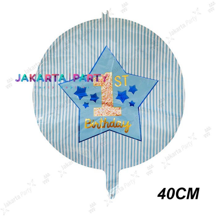 Balon Foil Bulat 1st Birthday Biru / Balon Foil Bulat / Balon Foil