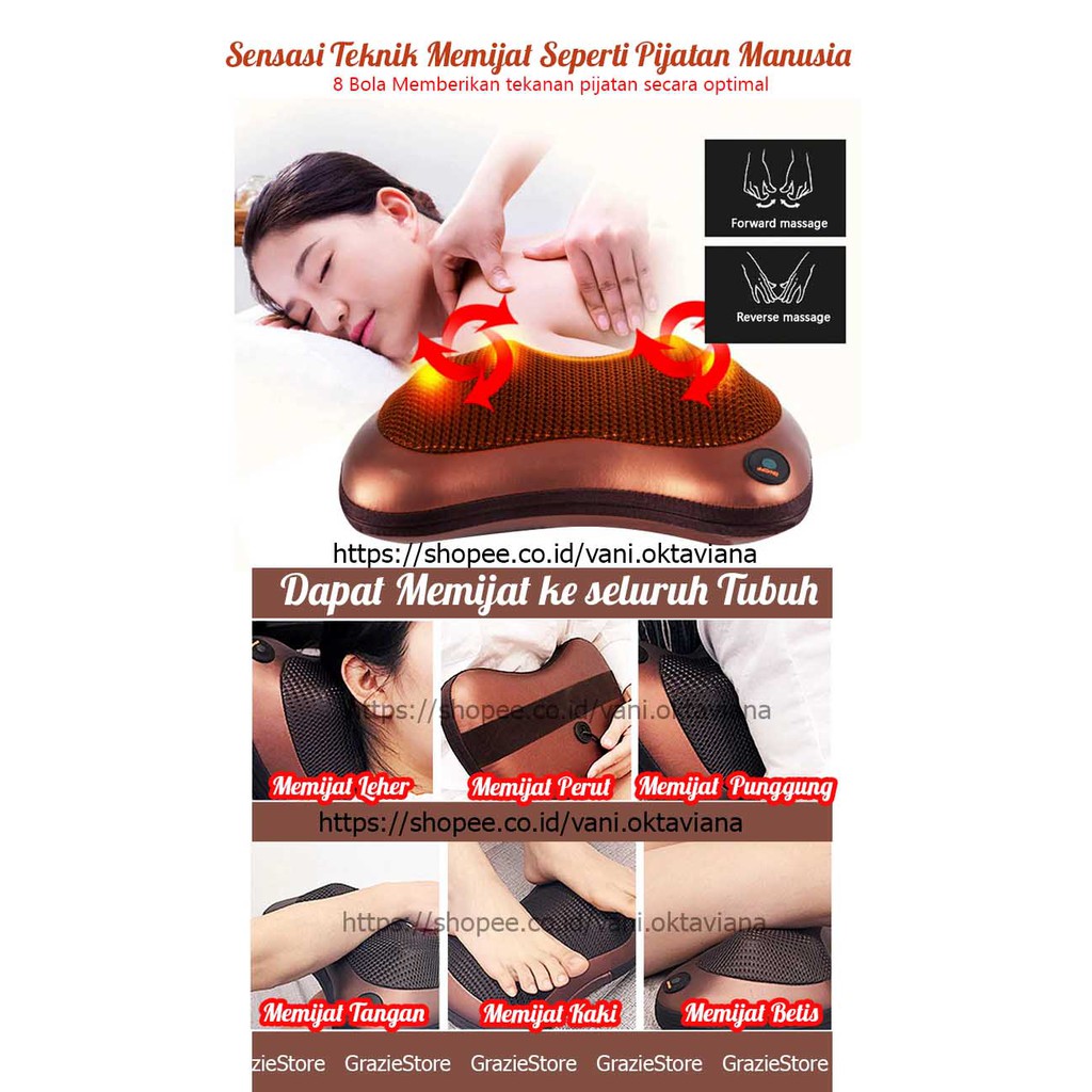 COD Alat Pijat Bantal Pijat 8 Kepala Bantal Infra Merah Car and Home Massage Pillow | Alat Kesehatan