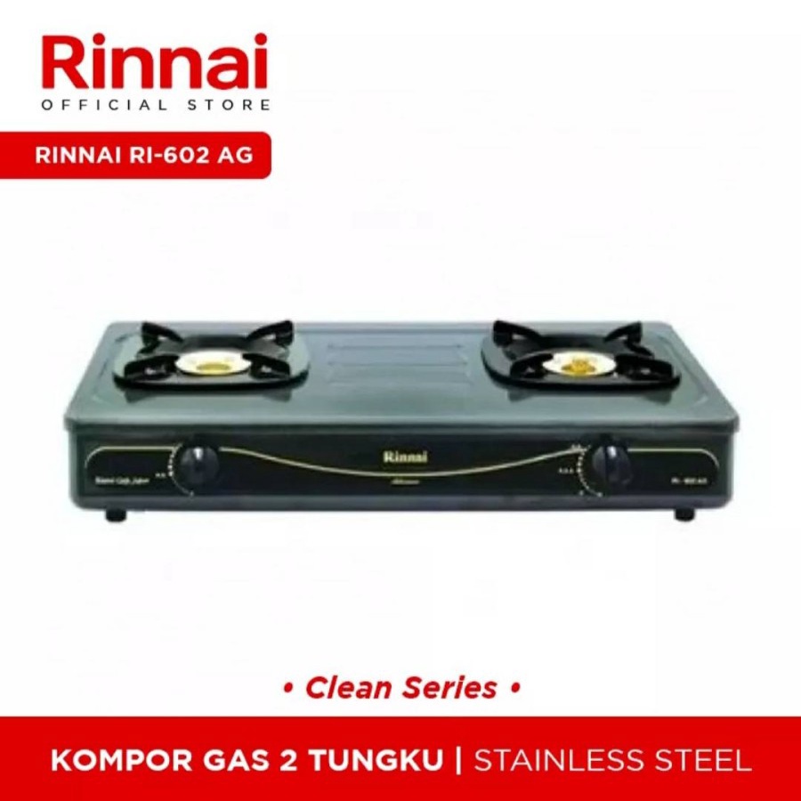 Kompor Gas Rinnai RI 602 AG Api Lilin Anti Gores Plat Buka Tutup Kompor Stainless Rinnai 602 AG