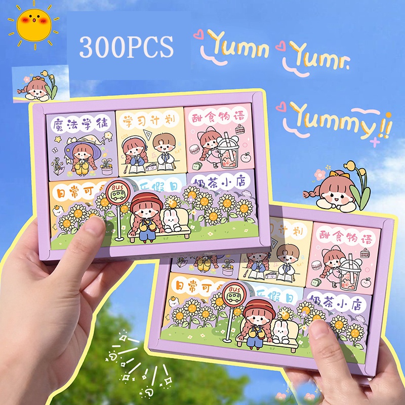 300pcs / set Stiker Motif Kartun Anak Perempuan Handmade Untuk Dekorasi Diary