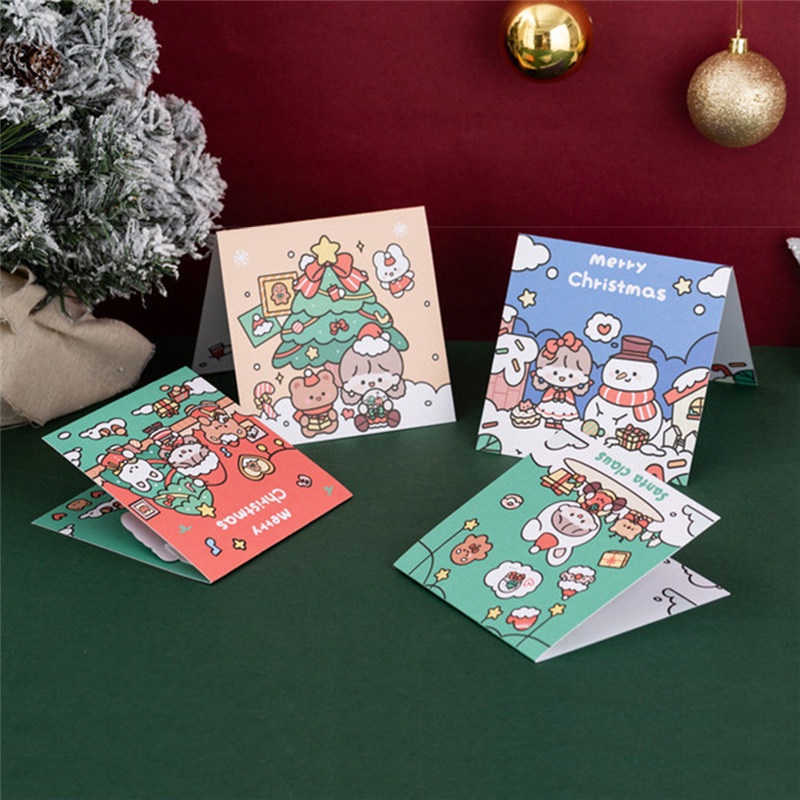 TK Happy New Year Greeting Card Merry Christmas Cards with Envelope Kids Mini Postcard Gift Card Xmas Party