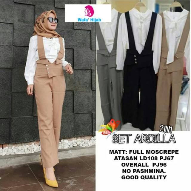 OVERALL SET ARDILA BAHAN MOSECREPE BAJU MUSLIM ORI SOLO LD 108