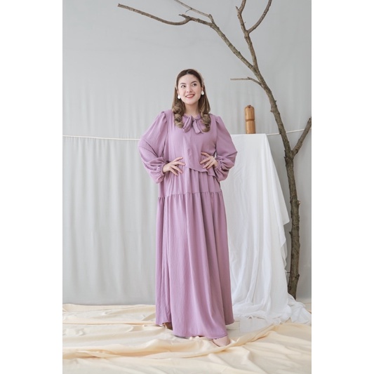 GLENCA MAXI DRESS (Ld 100 Pjg 131) - Gamis Polos Crinkle Aksen Layer