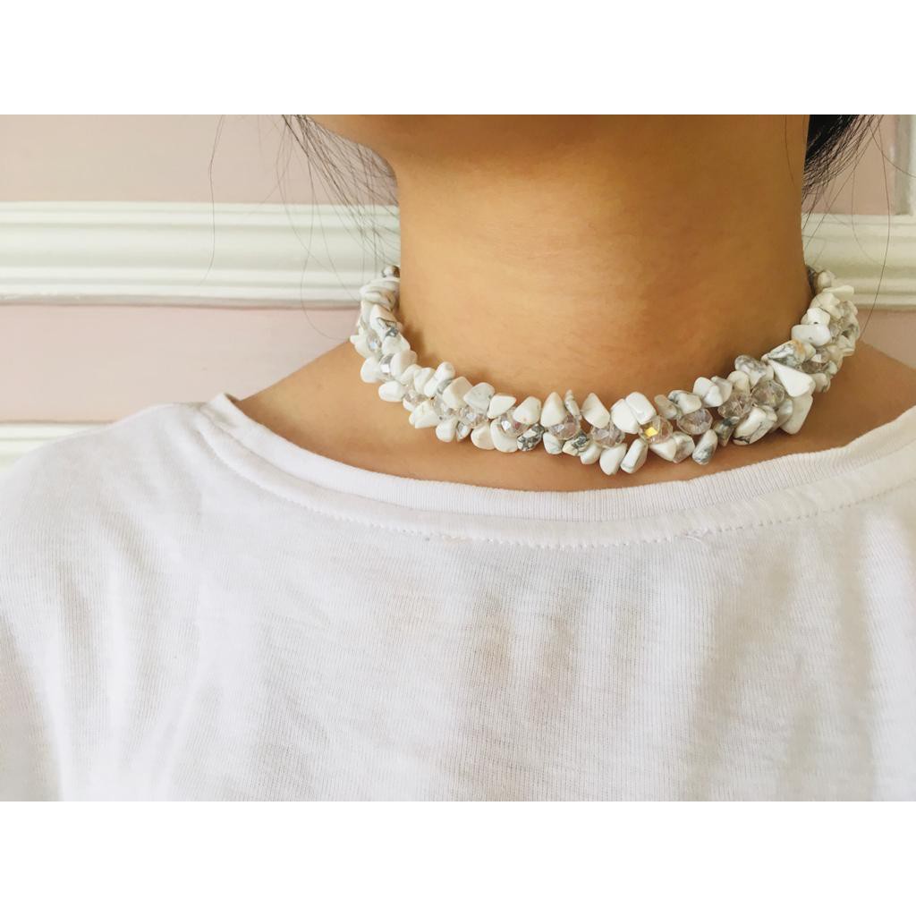 1 Set Crystal Choker Marble/Kalung + Gelang Choker Kristal/Necklace Crystal Choker