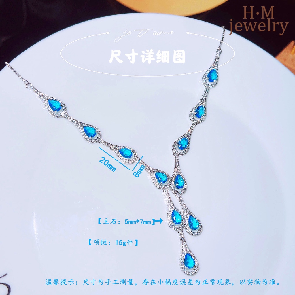 Kalung Rantai Sterling Silver 925 Dengan Liontin Batu Topaz Aquamarine Natural Untuk Wanita