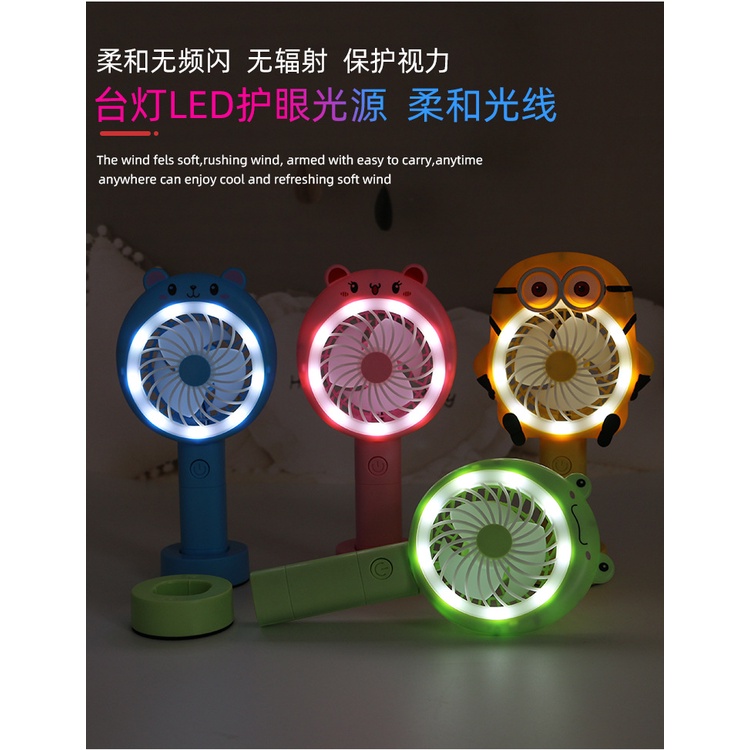 Kipas Angin Karakter LED USB Charger Mini Fan lid motif kartun Kipas Kecil Mini Genggam let lucu Pendingin portable hemat tempat