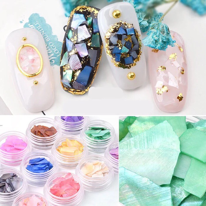 Sea shell Nail Art / Pecahan Kulit Kerang Accesories Nail Art 12 Warna