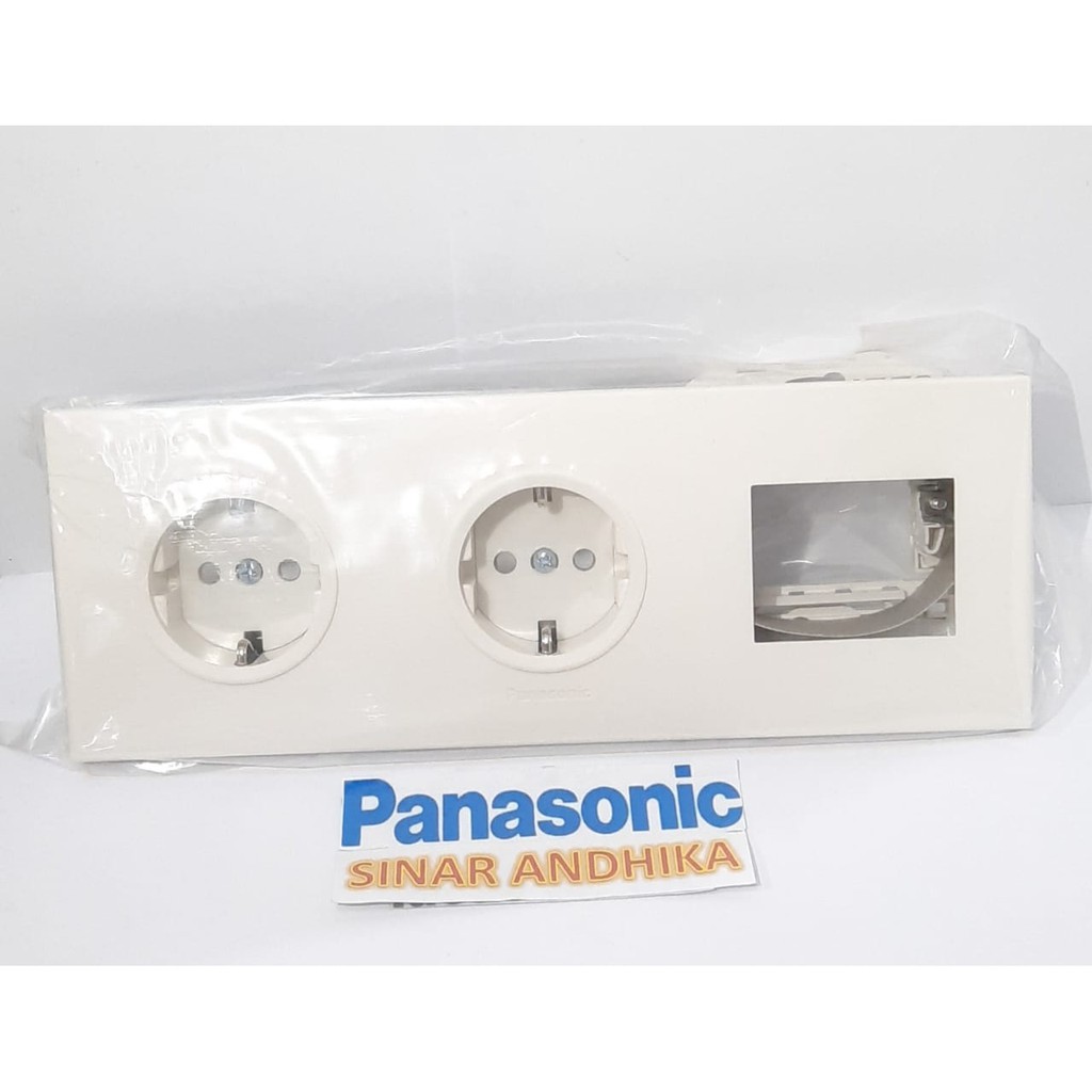 STOP KONTAK DOUBLE (CP) + FRAME SAKLAR PUTIH STYLE E PANASONIC WESJP 11223W