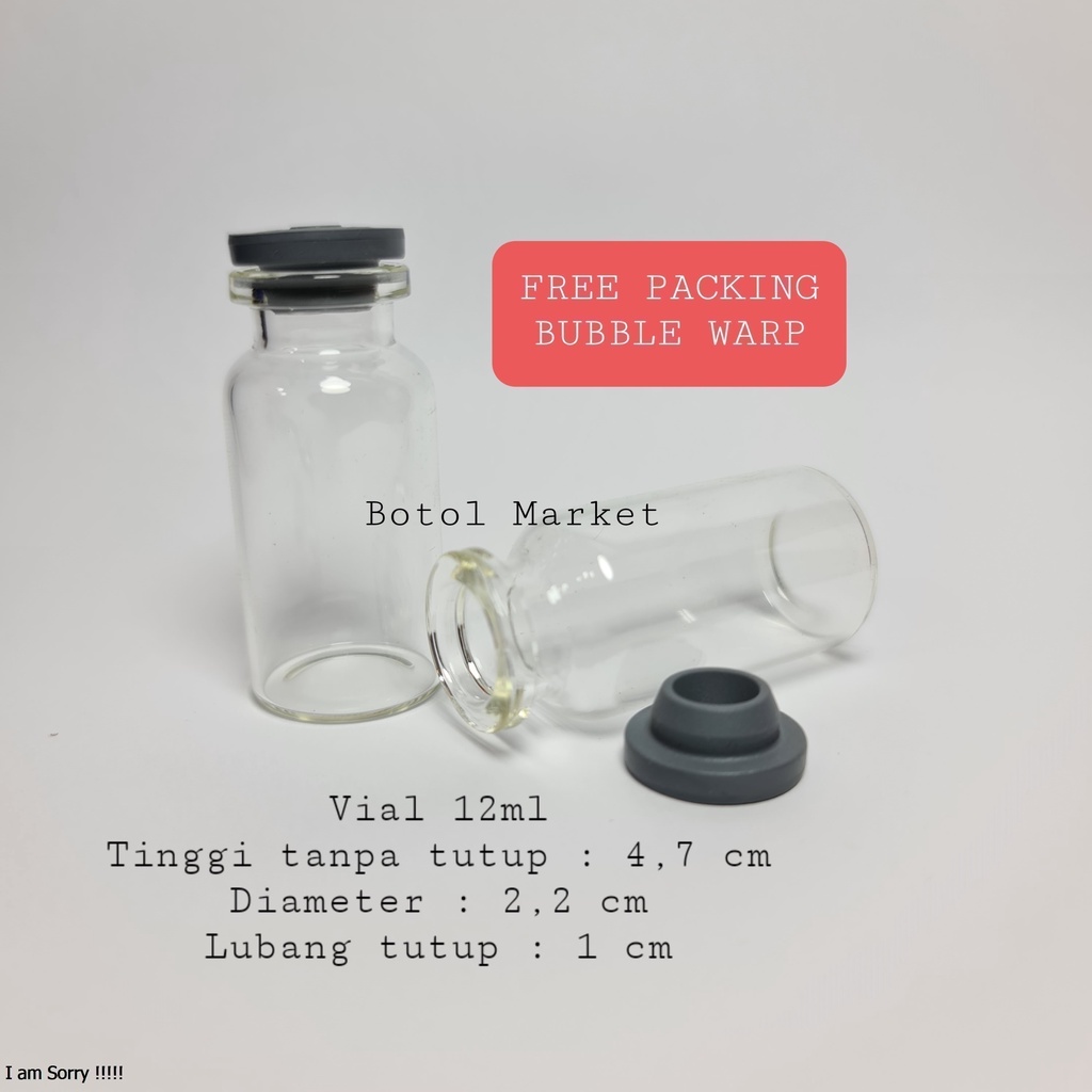 Botol vial kaca 12ml kaca tutup karet ruber stopper botol kaca tester