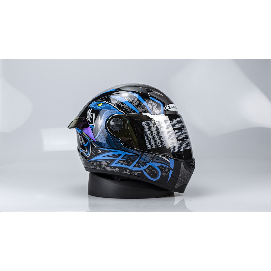 PAKET GANTENG HELM MOTOR ZEUS 811 ZS811 BLACK / AL48 al 48 BLUE HELM IMPORT ORI SNI