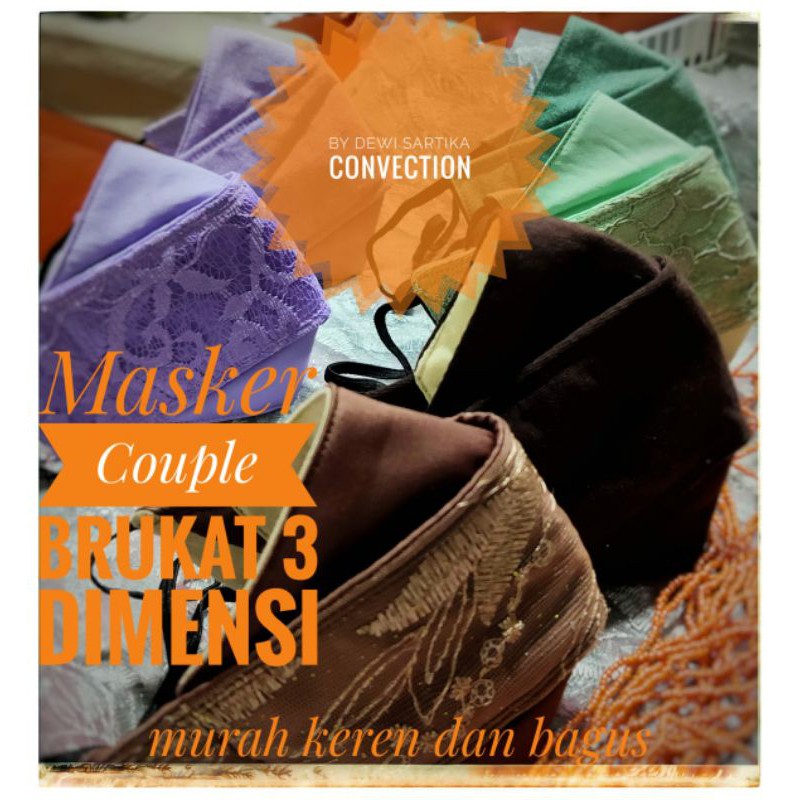 masker 3D Brokat Couple / Masker pernikahan /masker akad/ Masker Brokat