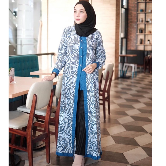  Baju  Muslim  Long Outer 2 warna  merah  biru Shopee Indonesia