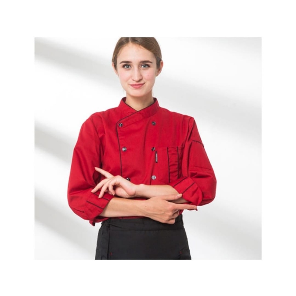 Kemeja Kerja Baju Koki Chef Jacket Lengan Panjang Pria Wanita Bahan American Drill Gold Kitchen