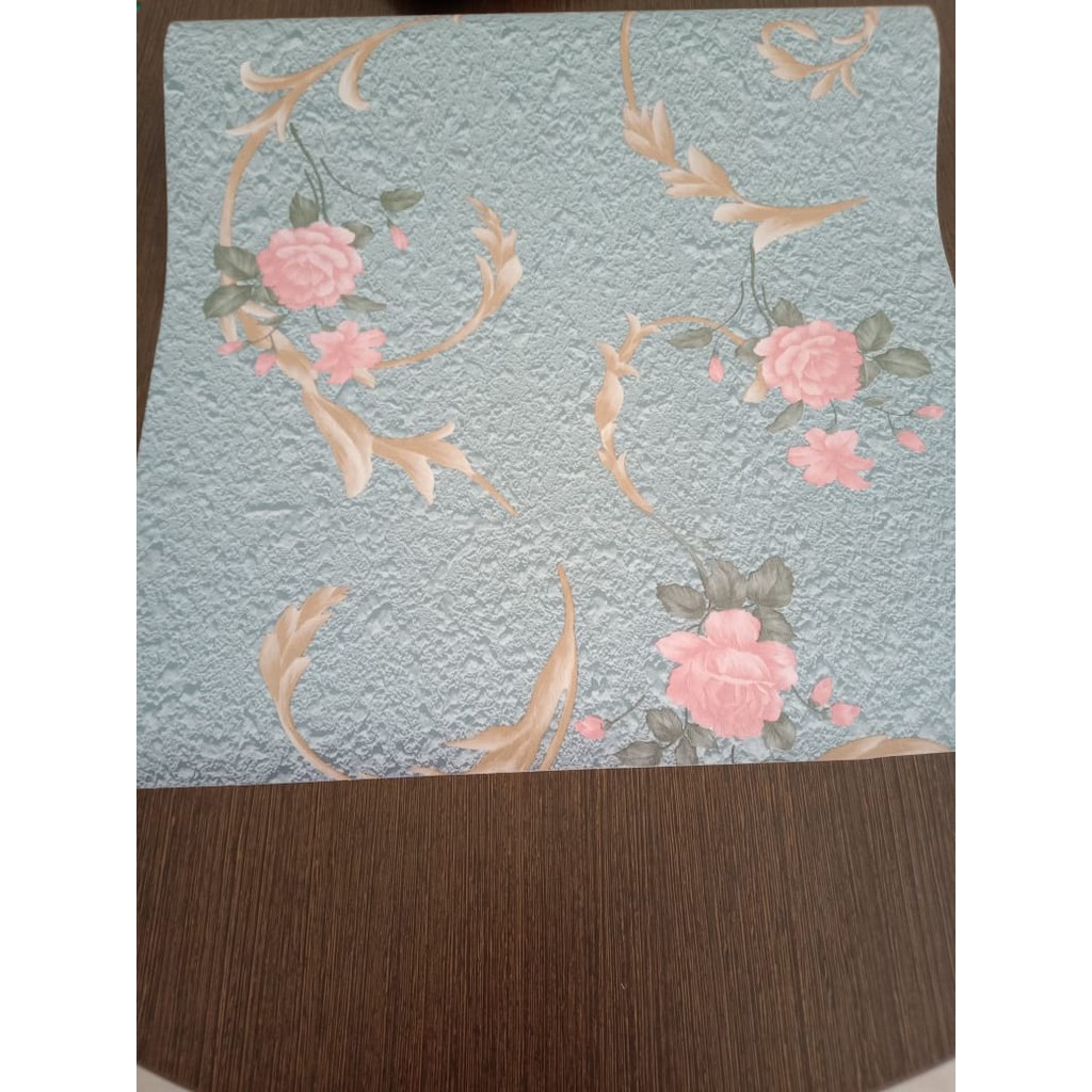 Wallpaper Sticker Motif Bunga dasar biru keabuan 6055-1 / Ukuran 9mx45cm