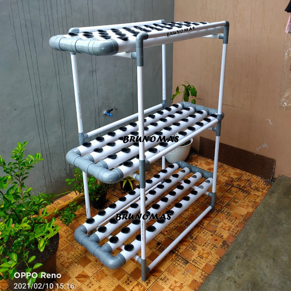 PAKET INSTALASI SISTEM WICK MODEL SUSUN 120 LUBANG TANAM - PIPA HIDROPONIK 2 INC