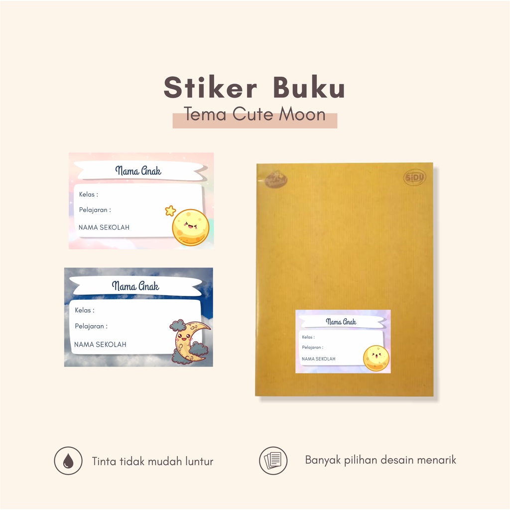 

(30pcs)custom nama Stiker dan label buku pelajaran Tema CUTE MOON/murah