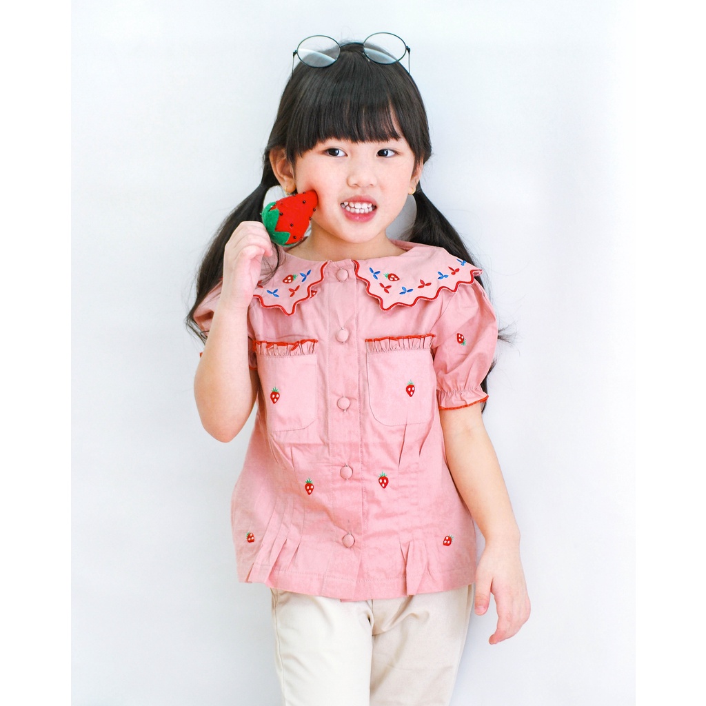 SARAPOVA STRAWBERRY TOP | Baju Atasan Anak Perempuan | Baju Katun Anak | Top Anak | Baju Bordir Anak | Baju Motif Brodir