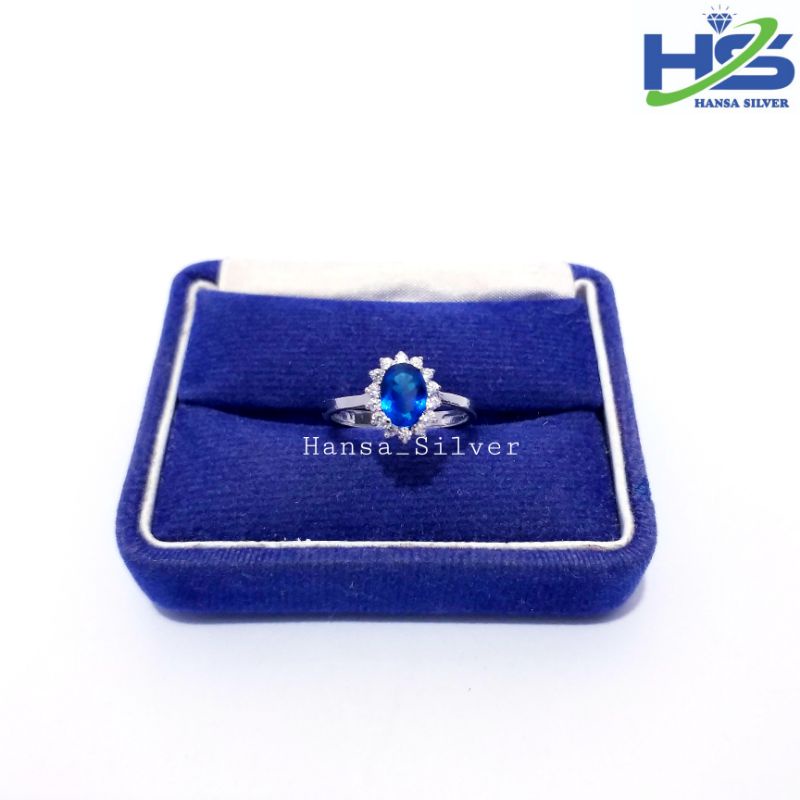 Cincin Perak Wanita Silver Asli 925 Lapis Emas Putih Batu Permata Putih Merah Dan Biru Model Lady Day - Cincin Wanita Anti Karat