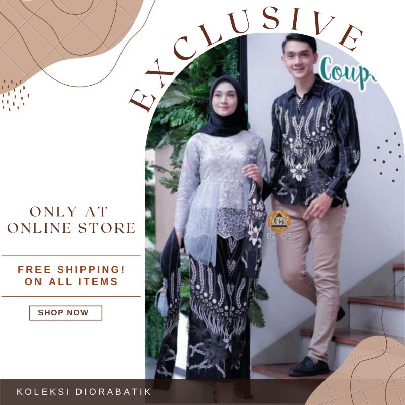 BAJU COUPLE KEBAYA BATIK NAIRA • SET KEBAYA BRUKAT MIX TILLE POLOS • KEBAYA FREE SELENDANG