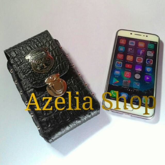 Sarung hp kulit asli-dompet hp pria-kulit sapi-motif buaya-harley davidson-police-polisi-casing hp