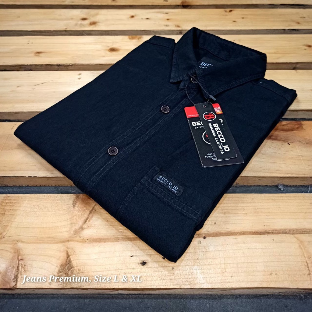 Kemeja Jeans Pendek Original Basic Pria l Kemeja Polos  l Kemeja Kantoran Termurah