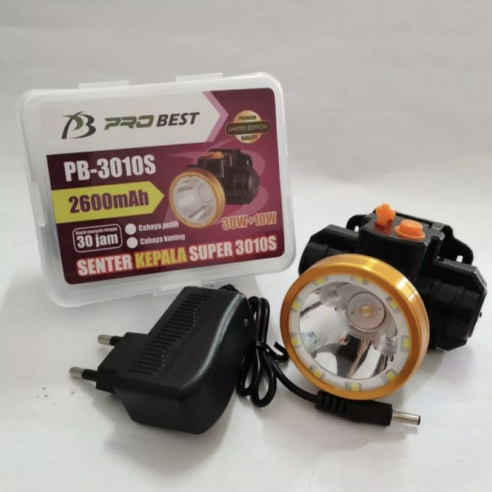 Senter Kepala Probest 30 Watt + 10W PB-3010S LED Cahaya Putih / Kuning