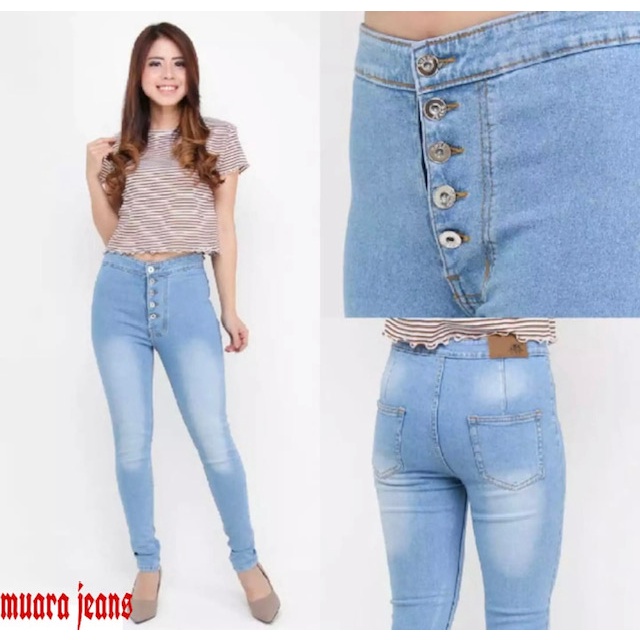 CELANA JEANS KANCING 5 STRECTH HW //CELANA JEANS HIGWAIST WANITA