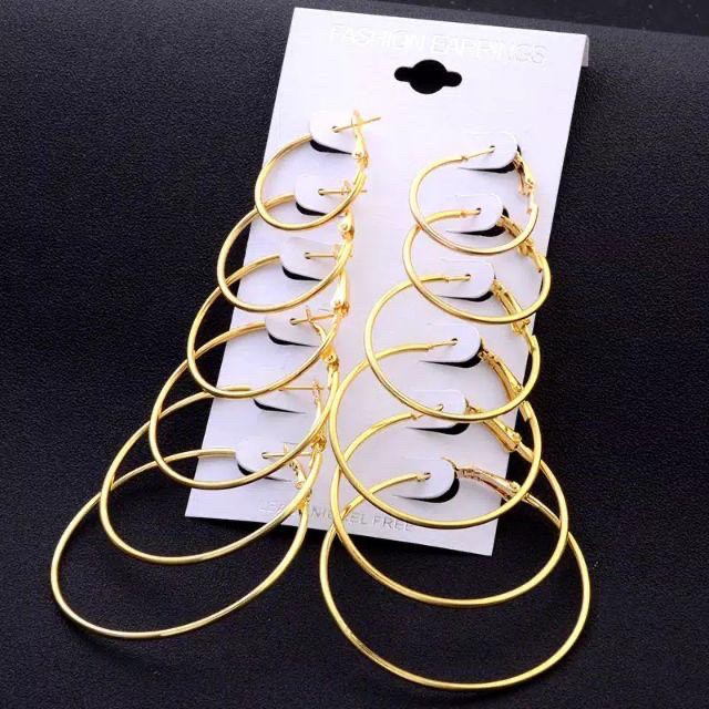 MORYMOSHI A51 Anting Tusuk Bulat 6 Set Ring Fashion Wanita Korea Aksesoris Murah