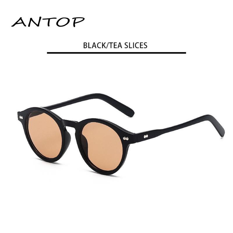 Korean Design Retro Bingkai Bulat Kecil  Kacamata Hitam Wanita pria Sunglasses ANTOP