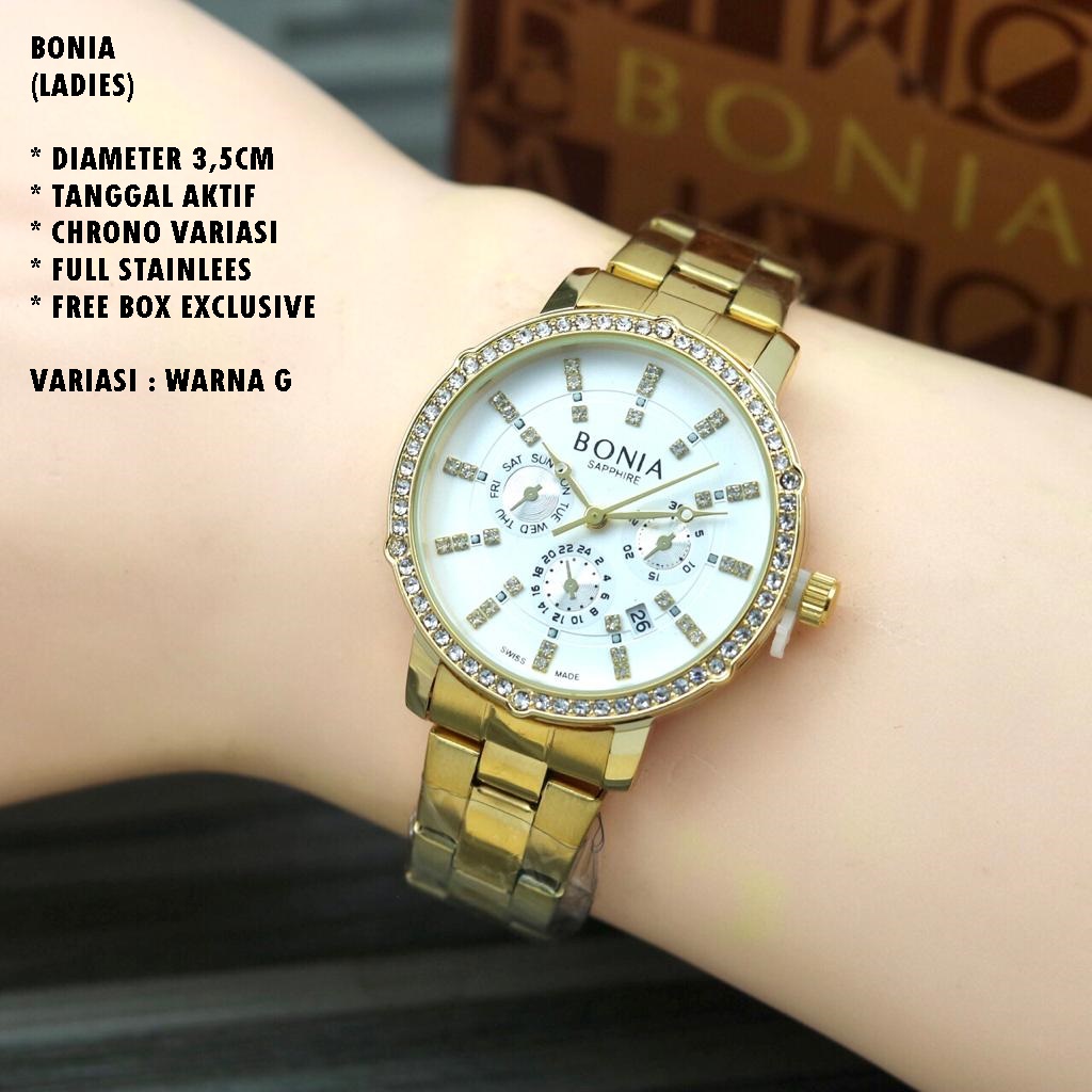 (BISA COD) JAM TANGAN WANITA FASHION RANTAI BODY BULAT TANGGAL AKTIF CHRONO OFF