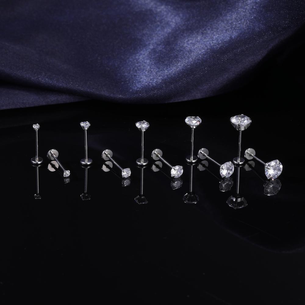 1pc Anting Stud Tindik Bibir Labret Kristal Bahan Stainless Steel Ukuran 0.8 / 1 / 1.2mm