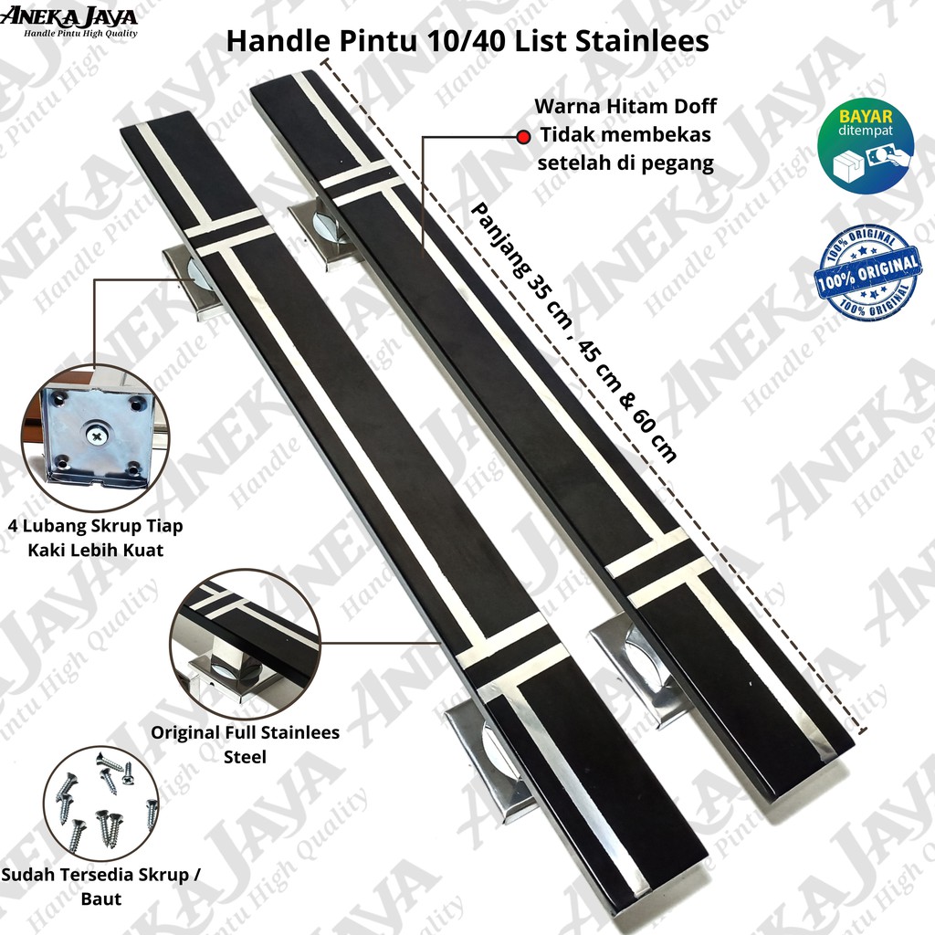 Handle Pintu Rumah Tarikan Pintu Rumah Gagang Pintu Rumah Stainless hitam 35 cm 45 cm 60 cm